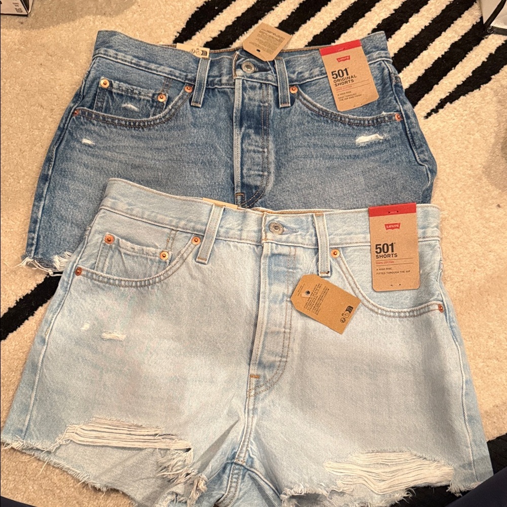 Levi's 501 Two-Tone Distressed Denim Shorts - Light & Medium Blue